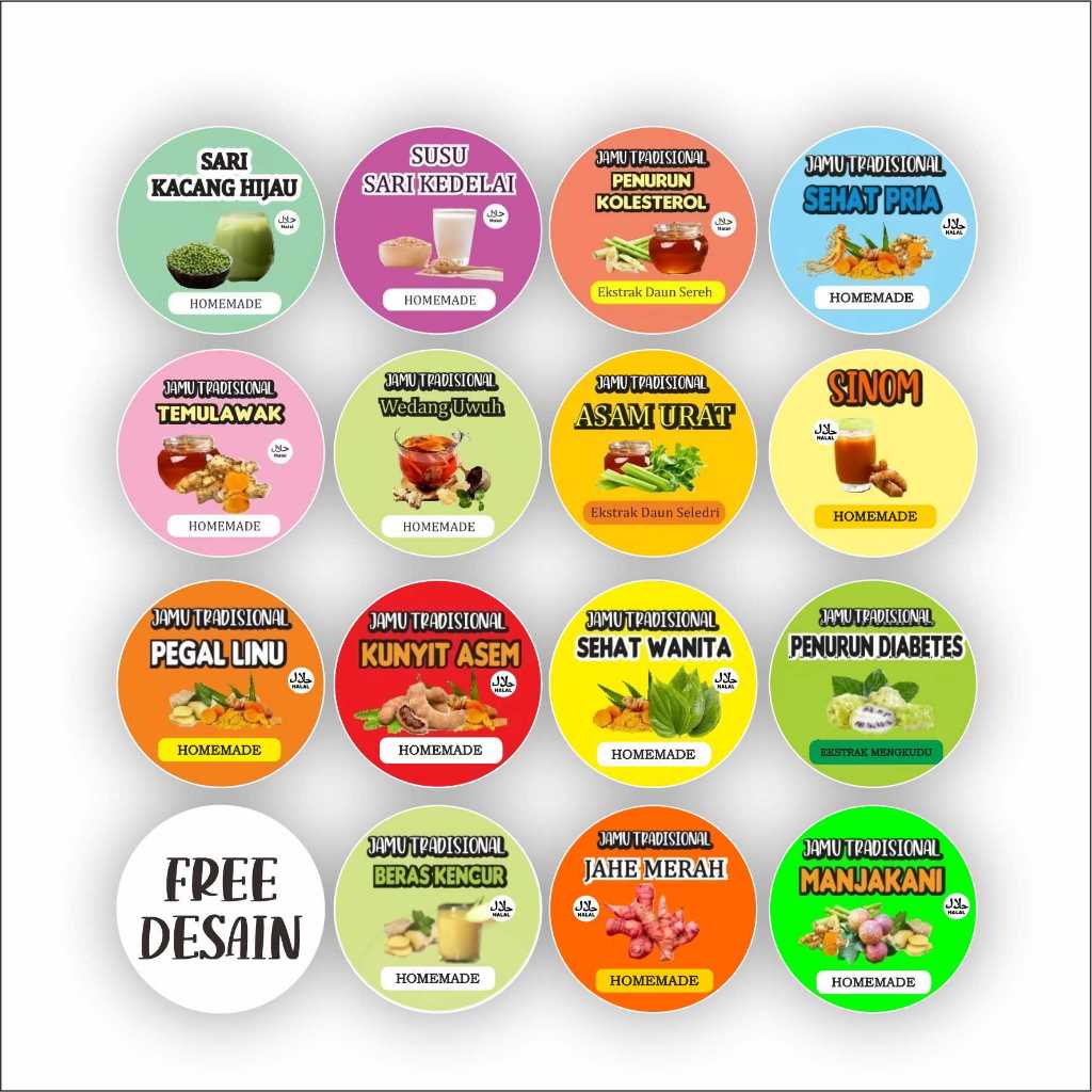 Jual (isi 40 pcs) Stiker jamu bulat minuman jamu herbal sticker sari ...