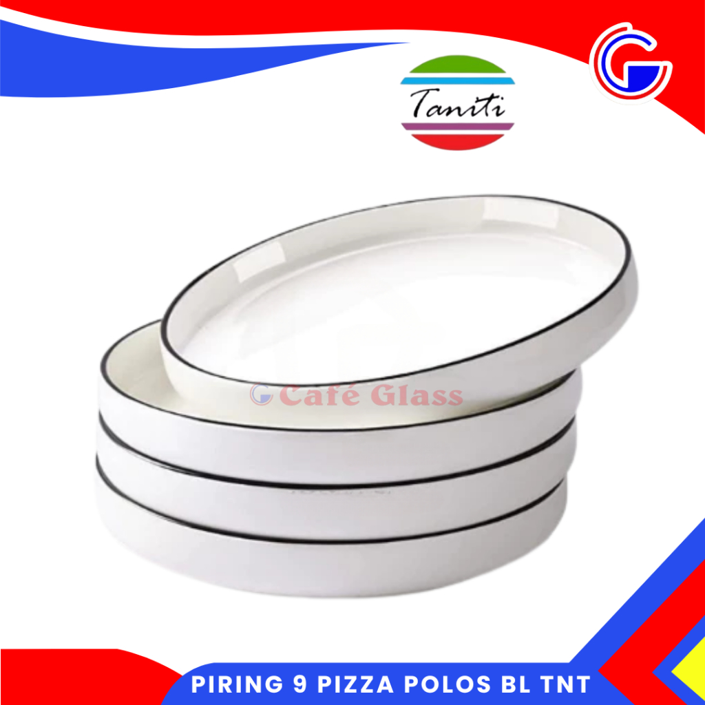 Piring 7 Inch Piring 9 Inch  Pizza Polos List Hitam Taniti I Piring Saji Bulat Putih I Piring Keramik Minimalis