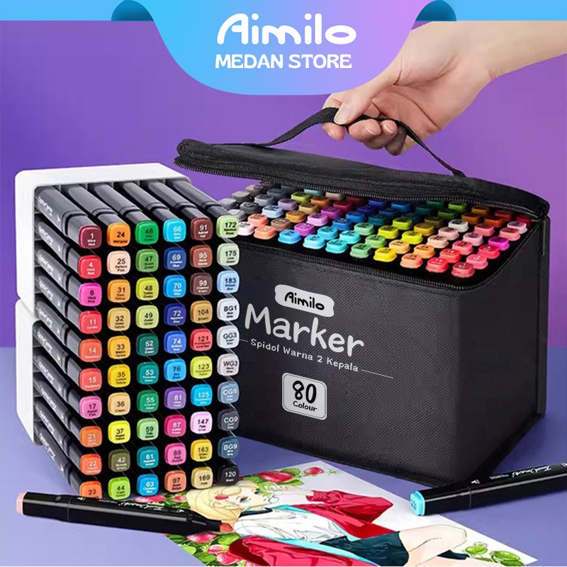 Jual Aimilo - Spidol Warna Warni 1 Set Sketch Marker 2 Tip Touch Marker ...