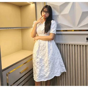 New Arival Midi Dress Gaun Wanita Jacquard Emboss Tunik Elegan Pesta Gereja Mewah Dress Natal