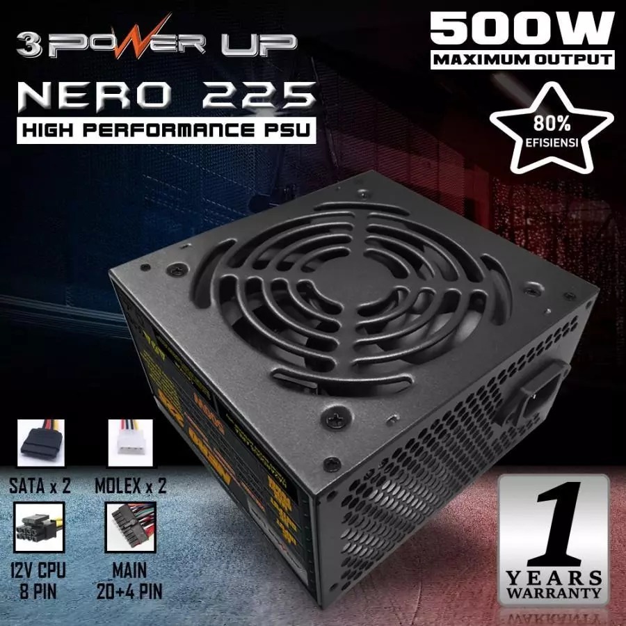 Jual POWER UP PC CASE MATX CORAL Z1 + PSU POWER SUPPLY NERO225-500W (1X ...