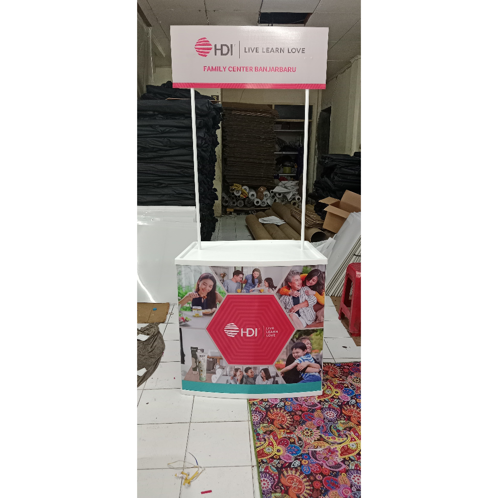 Jual Event desk booth portable cetak sticker laminasi doff/glossy ...