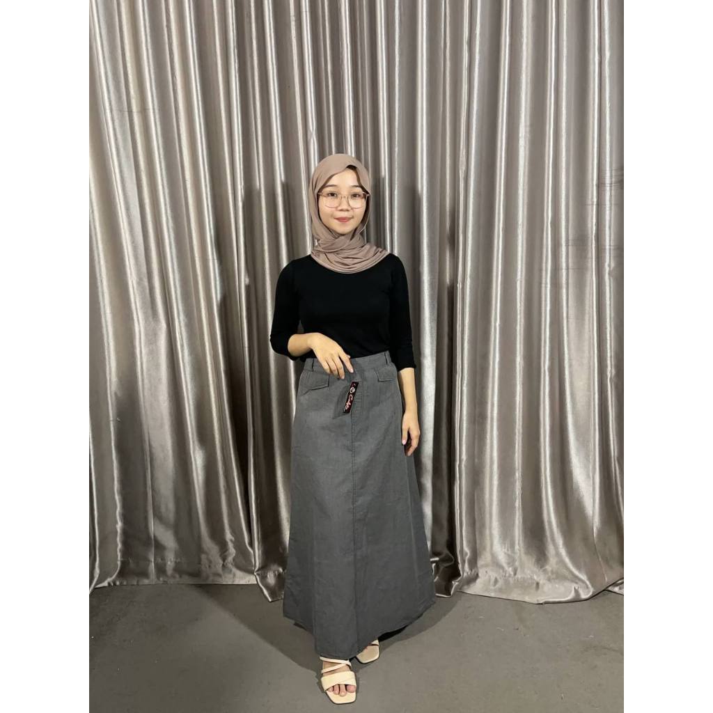 Jual Rok Jumbo Jeans Wanita Panjang Big Size Model A Line Payung Adem ...