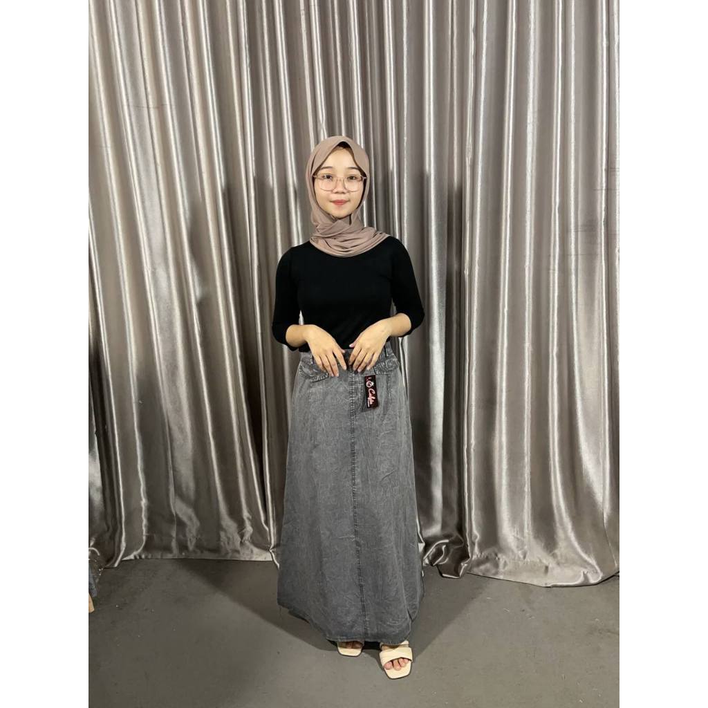 Jual Rok Jumbo Jeans Wanita Panjang Big Size Model A Line Payung Adem ...