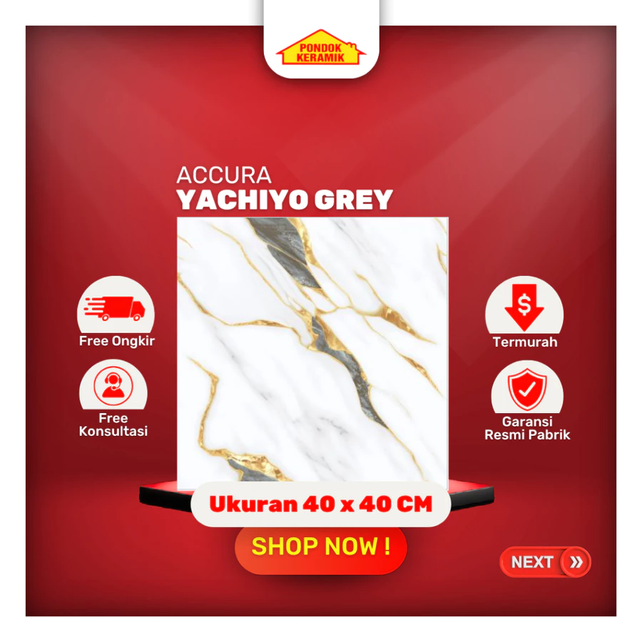Keramik Lantai Accura 40x40 Yachiyo Grey Glossy Marmer