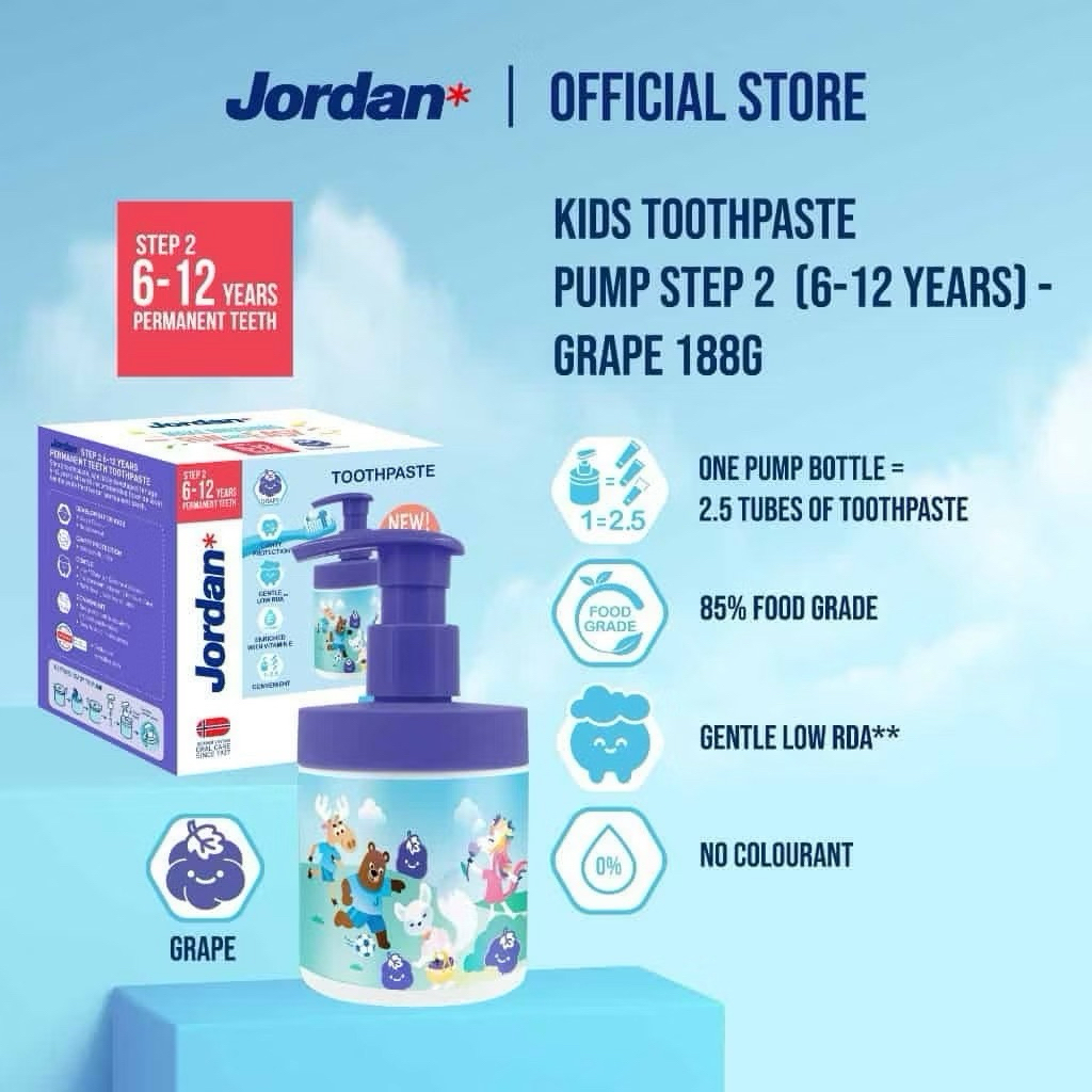 Jual Jordan Toothpaste Pump & Refill Stage 1 & Stage 2 - Jordan Odol ...