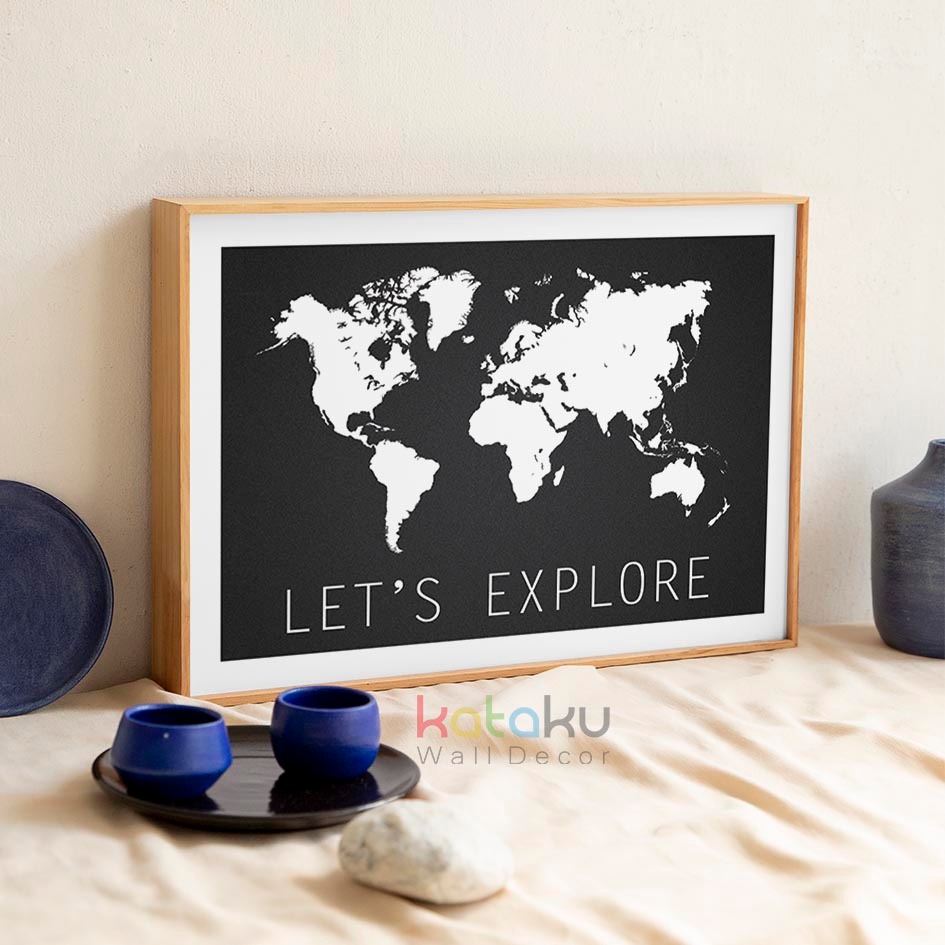Jual Hiasan Dinding Peta Dunia Poster Kayu Quotes Let's Explore World ...