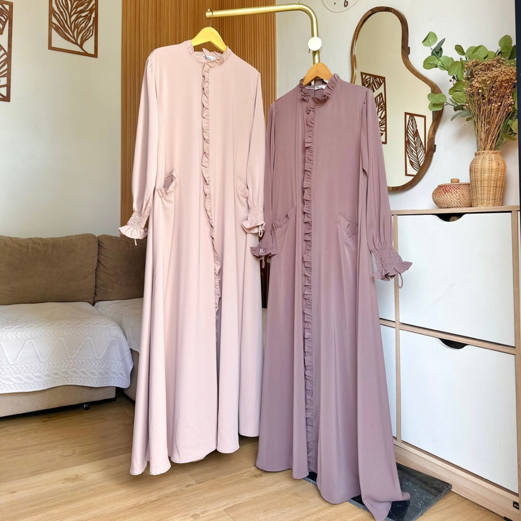 Jual HijabByDara - Namiah Abaya Ruffle Bahan Asheera Anti Uv Abaya ...