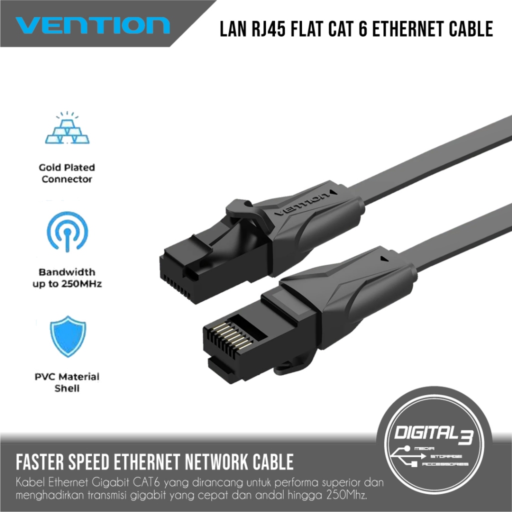 Jual VENTION Cable LAN RJ45 Flat Cat.6 UTP Patch Gigabit Ethernet ...