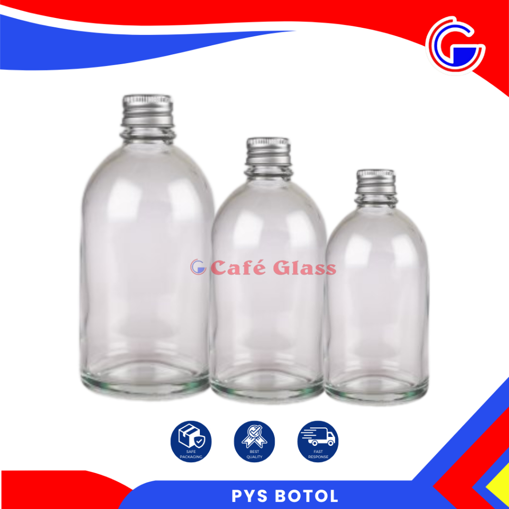 Botol Kaca Pys Transparan Tutup Ulir - Botol Minuman Elegan Untuk Jus, Sirup, Jamu