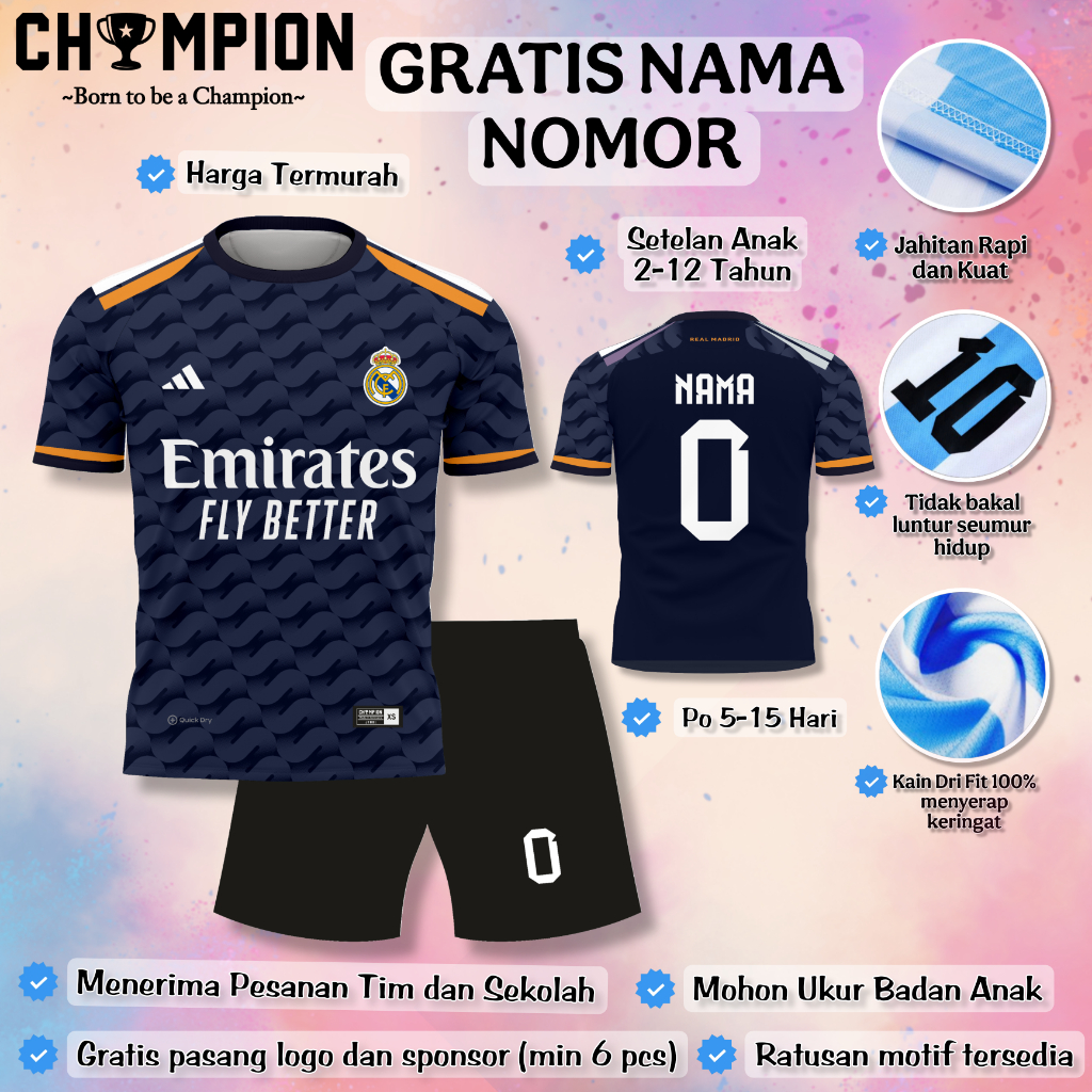 Jual (GRATIS NAMA NOMOR) Setelan Baju Real Madrid 2026 Anak