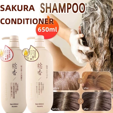 Jual [COD&EXP 2028] Japan Sakura Shampoo 650ML + Hair Conditioner 650ml ...