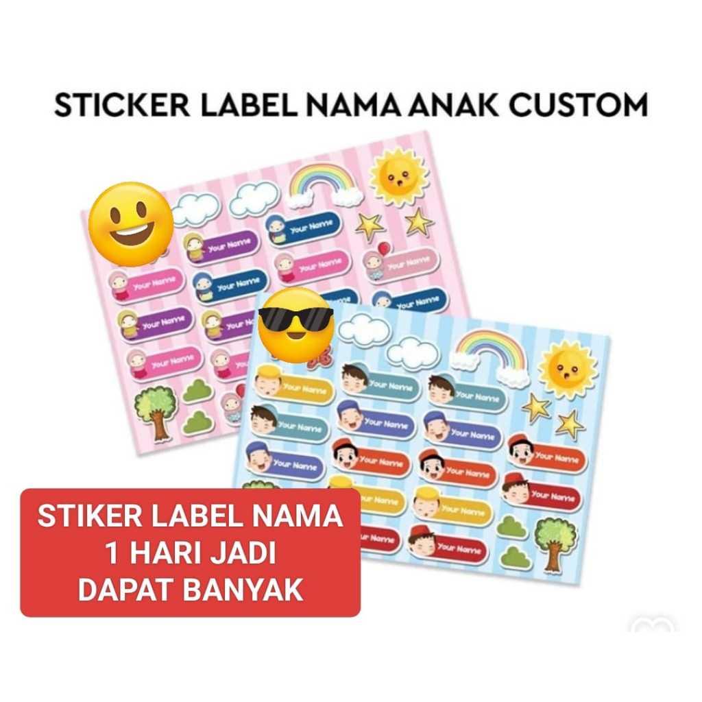 Jual Sticker Stiker Label Nama Anak Custom Nama Karakter / Sticker Nama ...