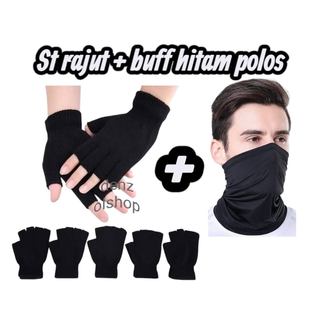 Jual Paket Motoran Lengkap Sarung Tangan Rajut Hitam Polos Dan Buff ...