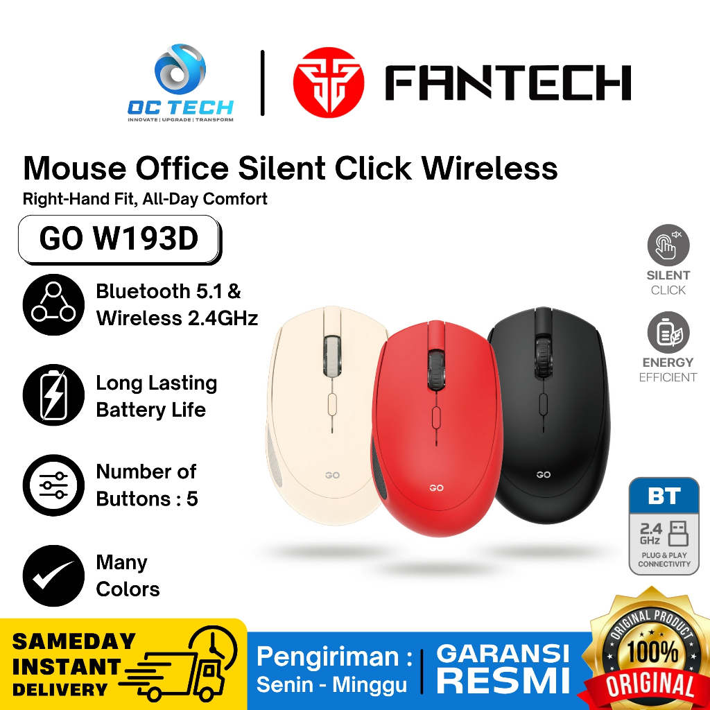 Jual Fantech W193D Mouse Office Silent Click Wireless 2.4ghz ...