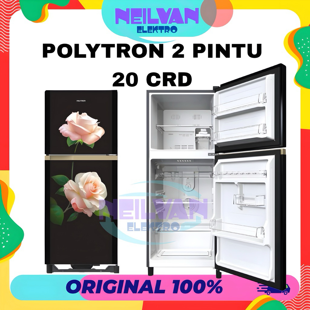 Jual Kulkas polytron 2 pintu non salju pintu kaca 20CRD baru ori