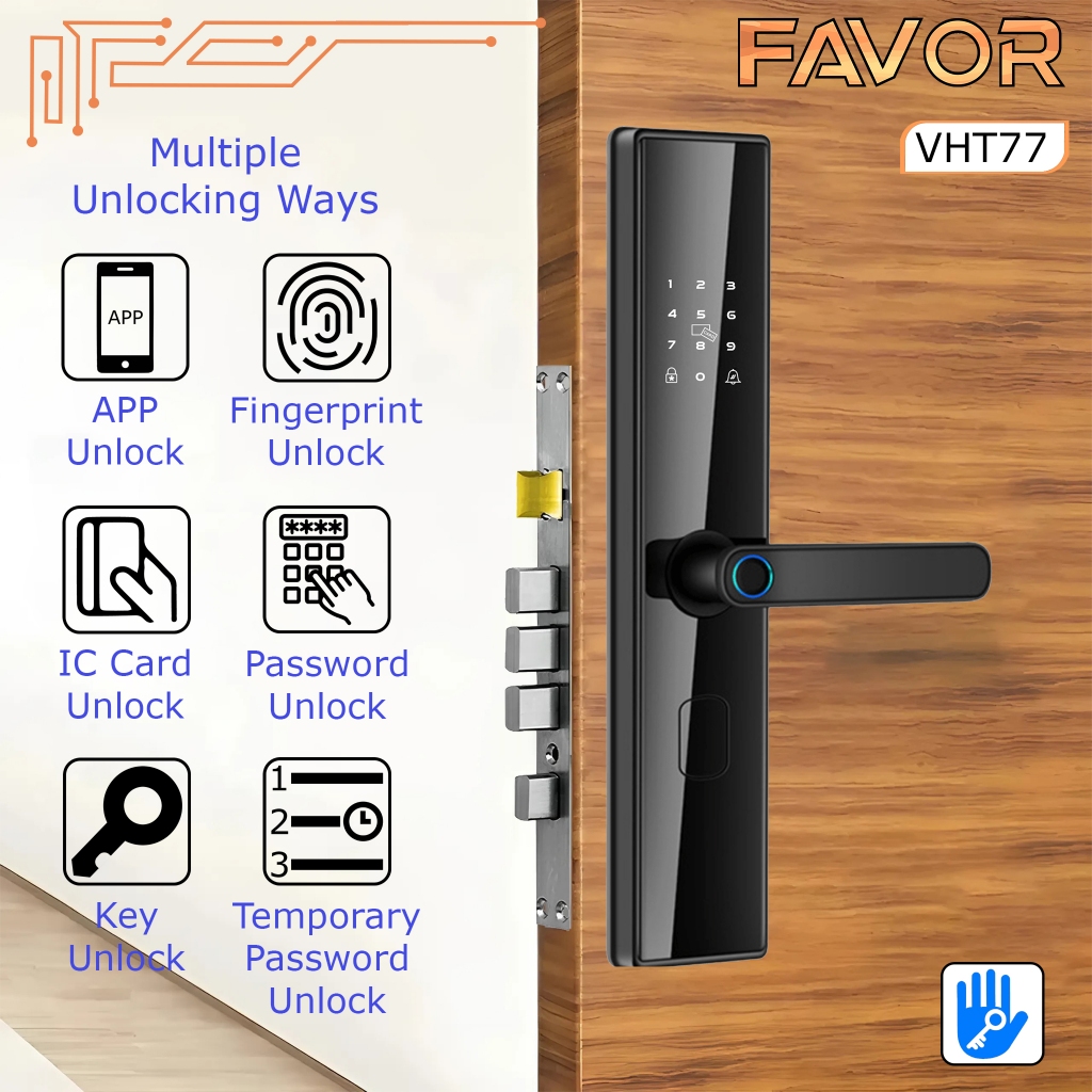 Jual FAVOR VHT77 - Smart Door Lock Handle APP Fingerprint IC Card ...
