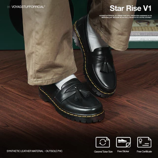 Voyagstuffofficial - Star Rise V1 Sepatu Slip On Pria Penny Loafers Boots Kulit Black