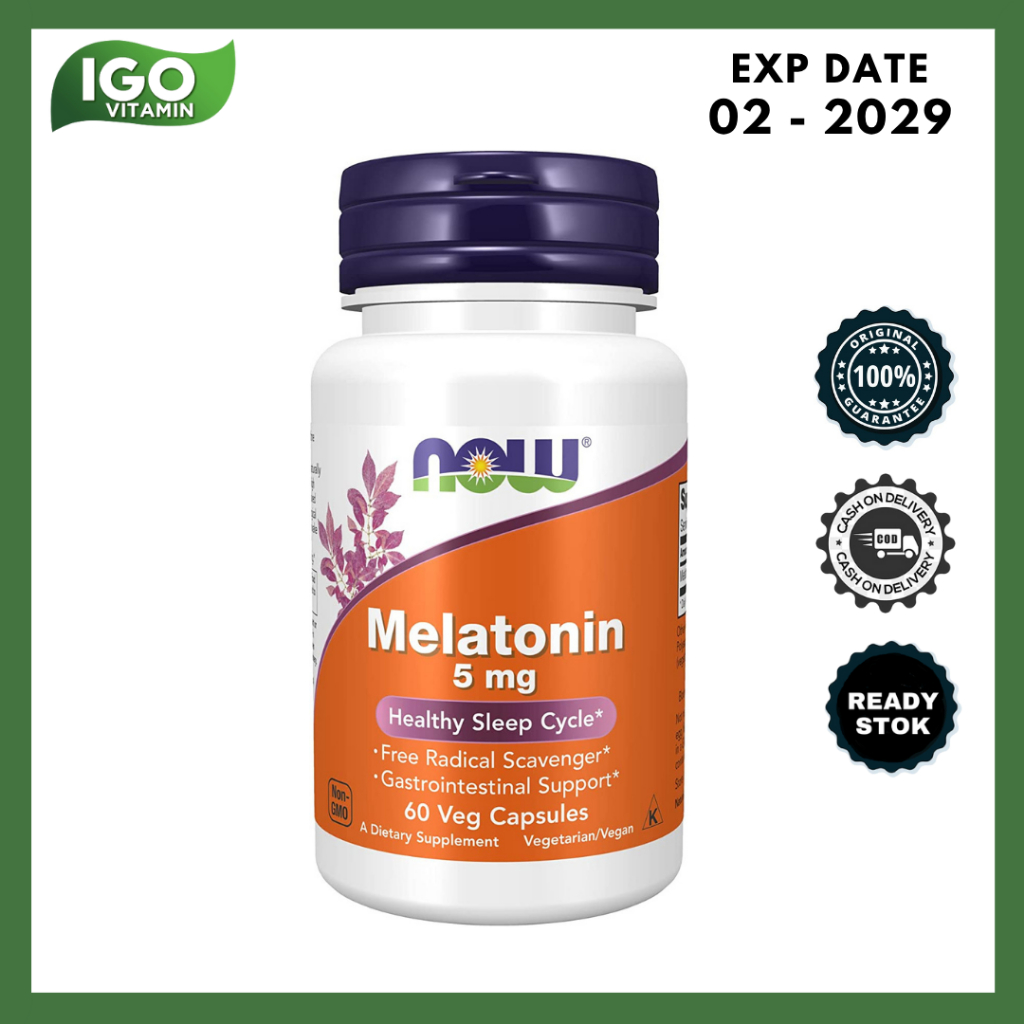 Jual NOW Melatonin 5mg 60 Veg Capsules – Suplemen Tidur Alami & Bantu ...