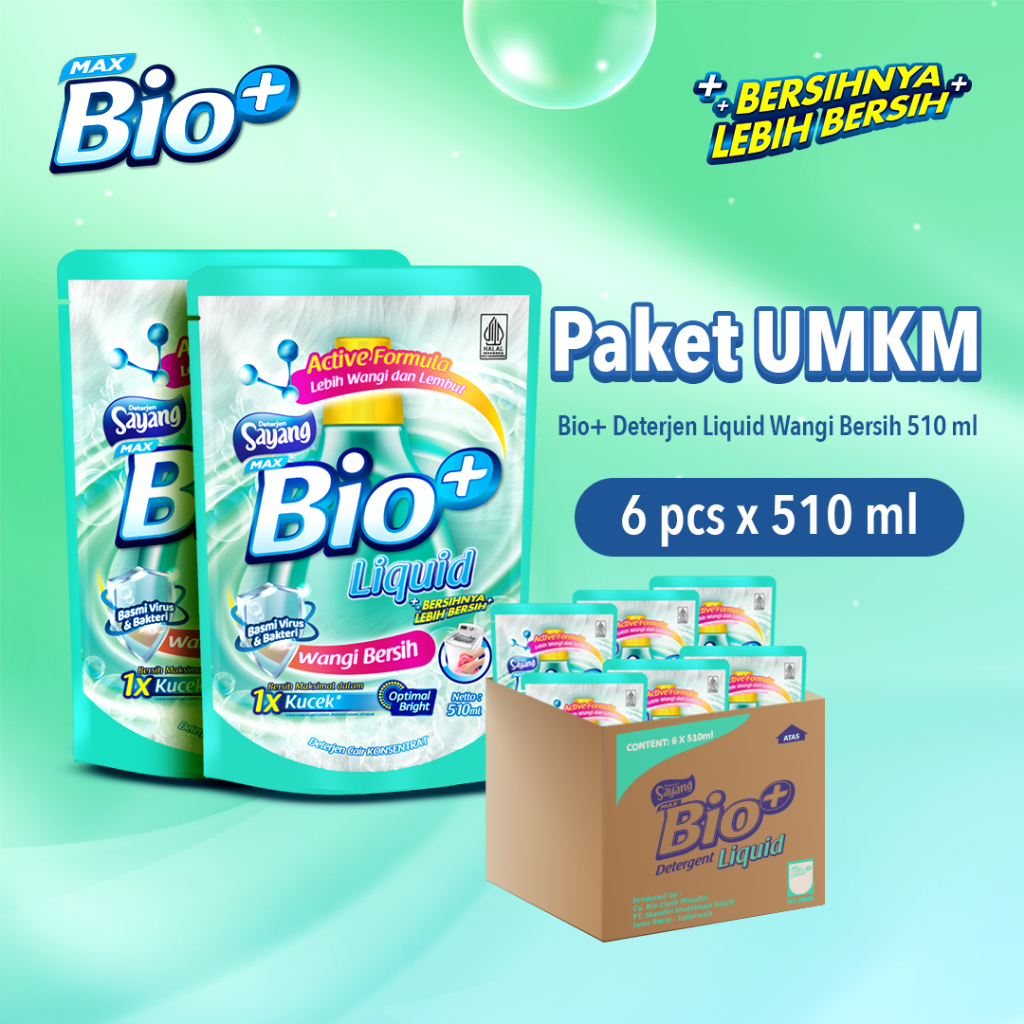 Jual PAKET UMKM Bio+ Detergent Liquid Wangi Bersih 510 ml - 6 Pcs ...