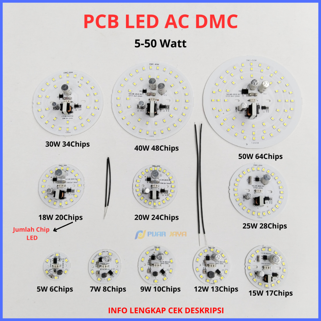 Jual PCB LED AC DMC 5 7 9 12 15 18 20 25 30 40 50 Watt Lengkap PCB ...