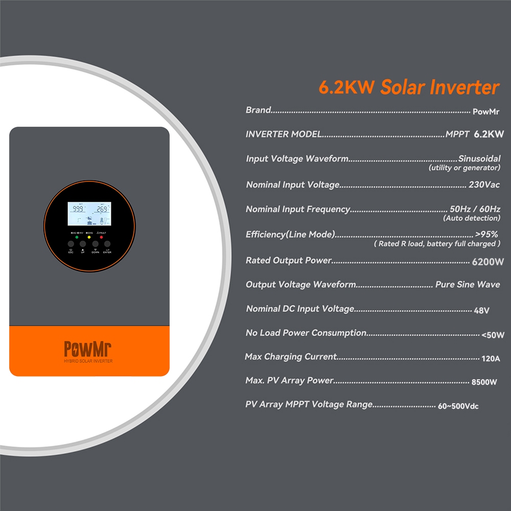 Jual PowMr 6.2KW Parallel Solar Inverter 500Vdc Max Pv Input Supports ...