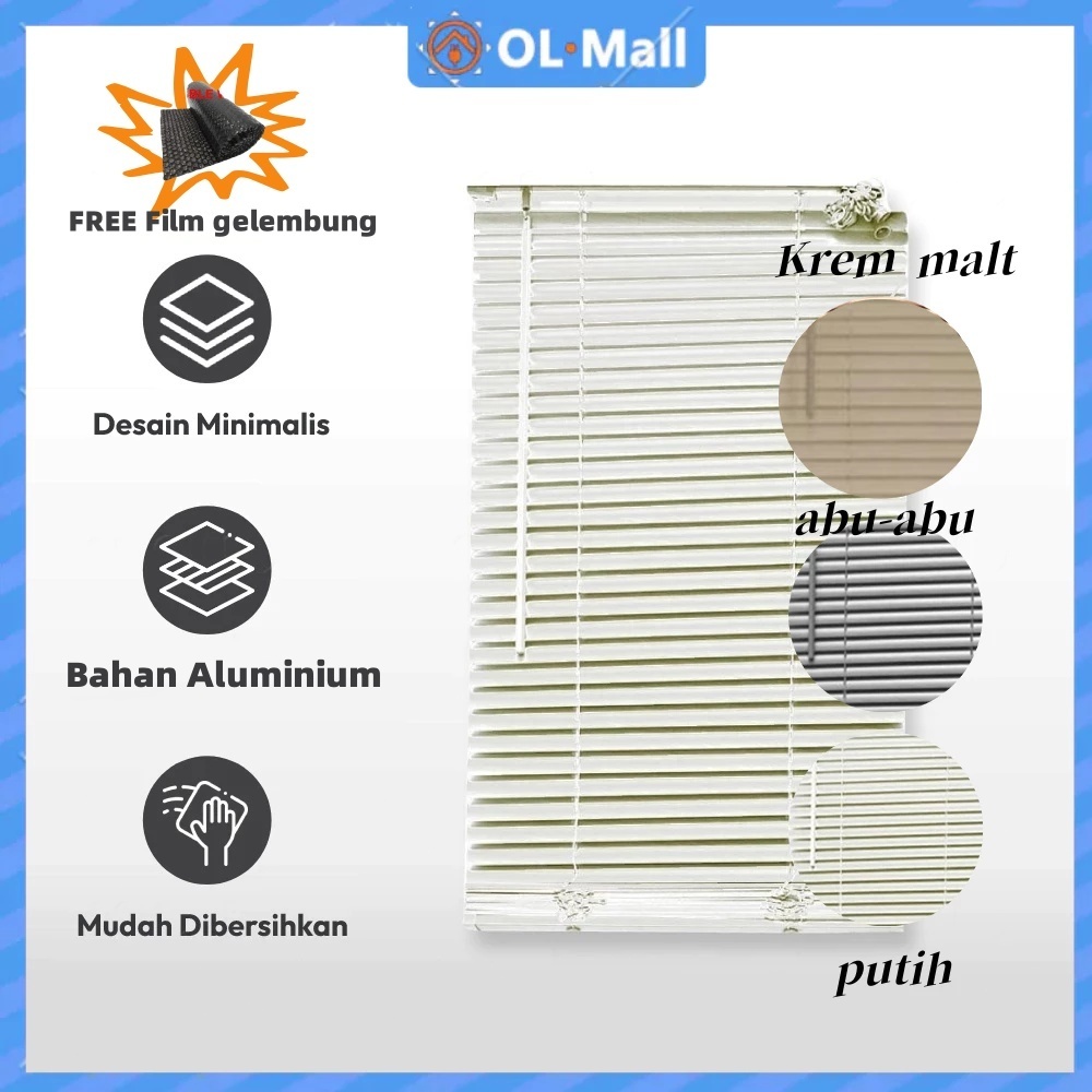 60X180 cm Aluminium TIRAI GULUNG LIPAT JENDELA 60X180 cm Venetian Blinds 25 mm /0.18mm Tirai Penutup Kerai Hordeng Penghalau Cahaya Aksesoris Jendela & Kemasan film gelembung