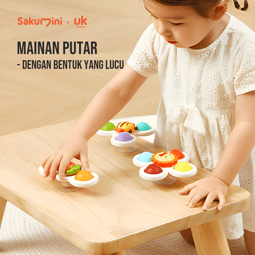 Sakumini 3in1 Fidget Spinner Suction Mainan Anak Edukasi Pop it Sensorik Motorik Bayi