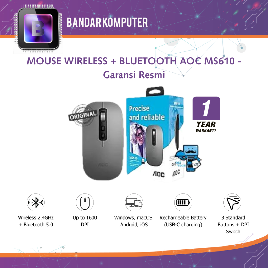 Jual MOUSE WIRELESS + BLUETOOTH AOC MS610 - Garansi Resmi | Shopee ...