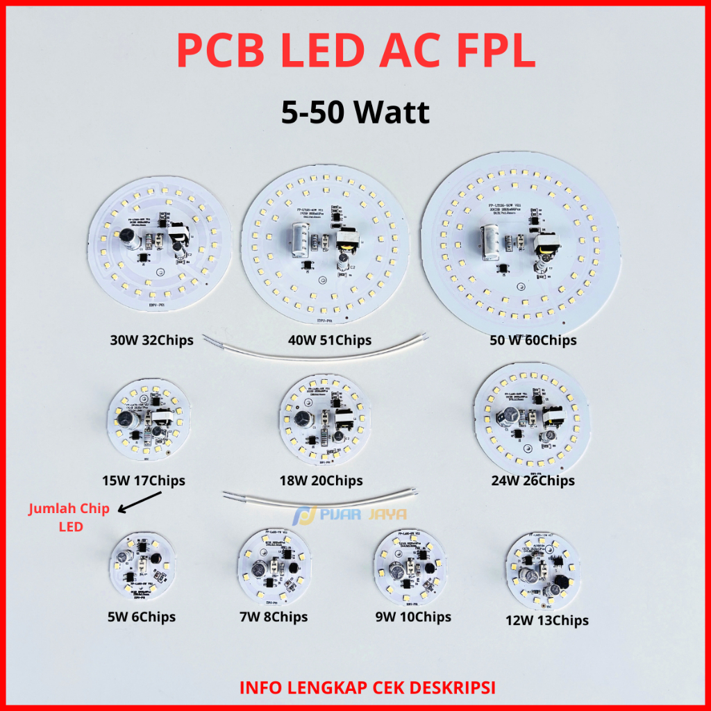 Jual PCB LED AC FPL Original Watt Lengkap 5 7 9 12 15 18 24 30 40 50 ...