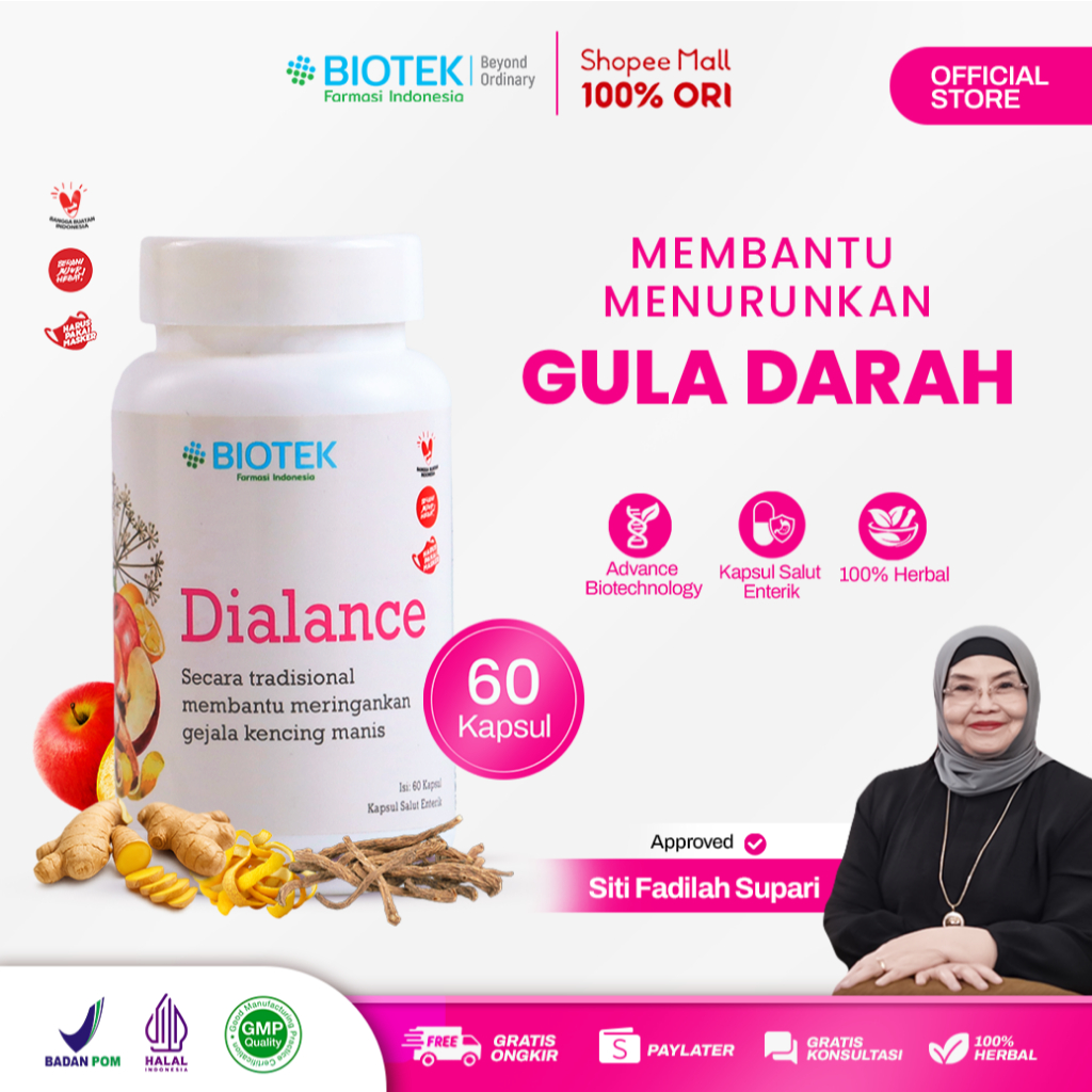 Biotek Farmasi Indonesia - Dialance 60 Kapsul - Penurun Gula Darah - Obat Kencing Manis - Suplemen Herbal Diabetes
