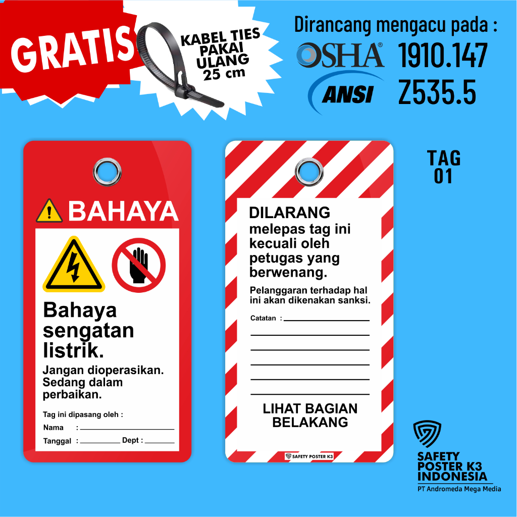 Jual Tag Loto : Bahaya Sengatan Listrik, Merah Putih, Outdoor Anti Air ...
