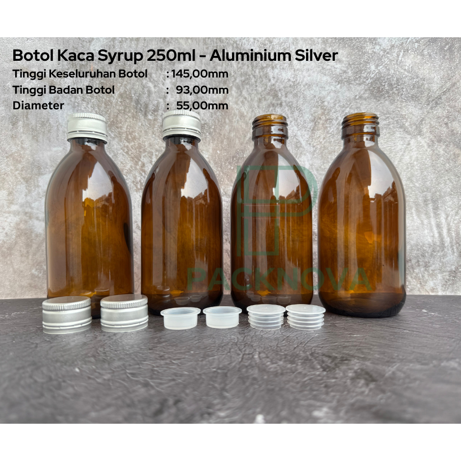 Jual Botol Kaca Amber Sirup 250ml - Tutup Aluminium Silver | Shopee ...