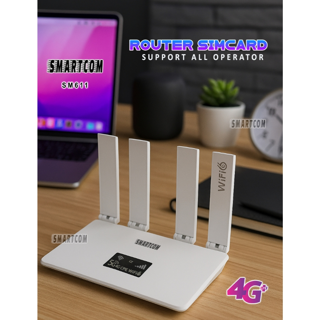 SMARTCOM -  Router Wifi Wireless 4G LTE SM611 300MbpsWifi 6 support ALL Operator Modem wifi Hotspot