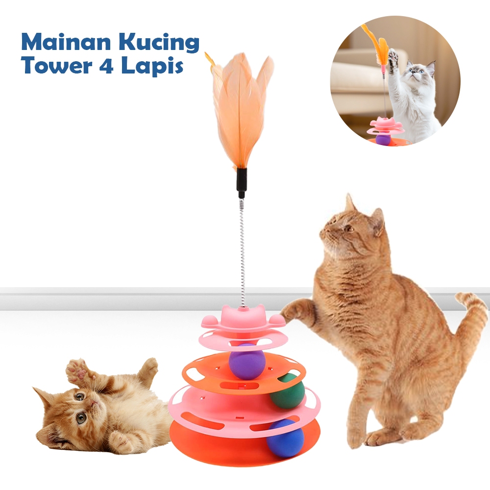 Jual Mainan Kucing Interaktif 3 Tingkat Tower Bola Menara Kucing Lucu ...