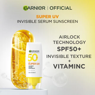 Garnier Super UV Invisible Serum Sunscreen SPF 50+ PA++++ Vitamin C Skin Care - 30ml (Sunblock Untuk Kulit Cerah Terlindungi)