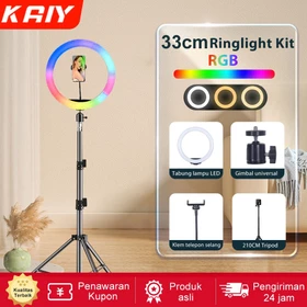 KAIY 33cm RGB RingLight 160CM 210CM Tripod Phone Holder 3 Suhu Warna Lampu Fotografi Lampu LED