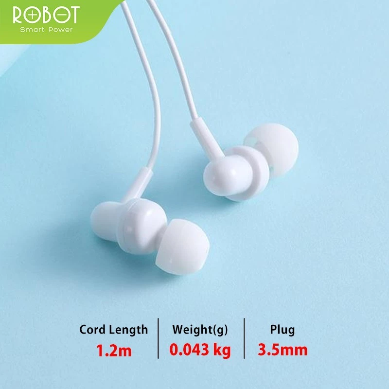 ROBOT Headset Kabel RE20 Wired Headset Earphone Super Bass 3.5mm Audio Jack Original - Garansi 1 Tahun