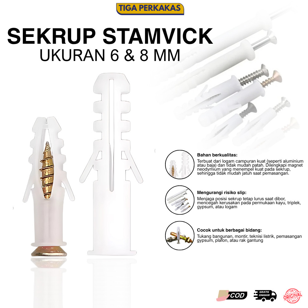 Jual Stamvick Alat Tanam Pengait Sekrup Tembok Wall Plug 6mm & 8mm ...