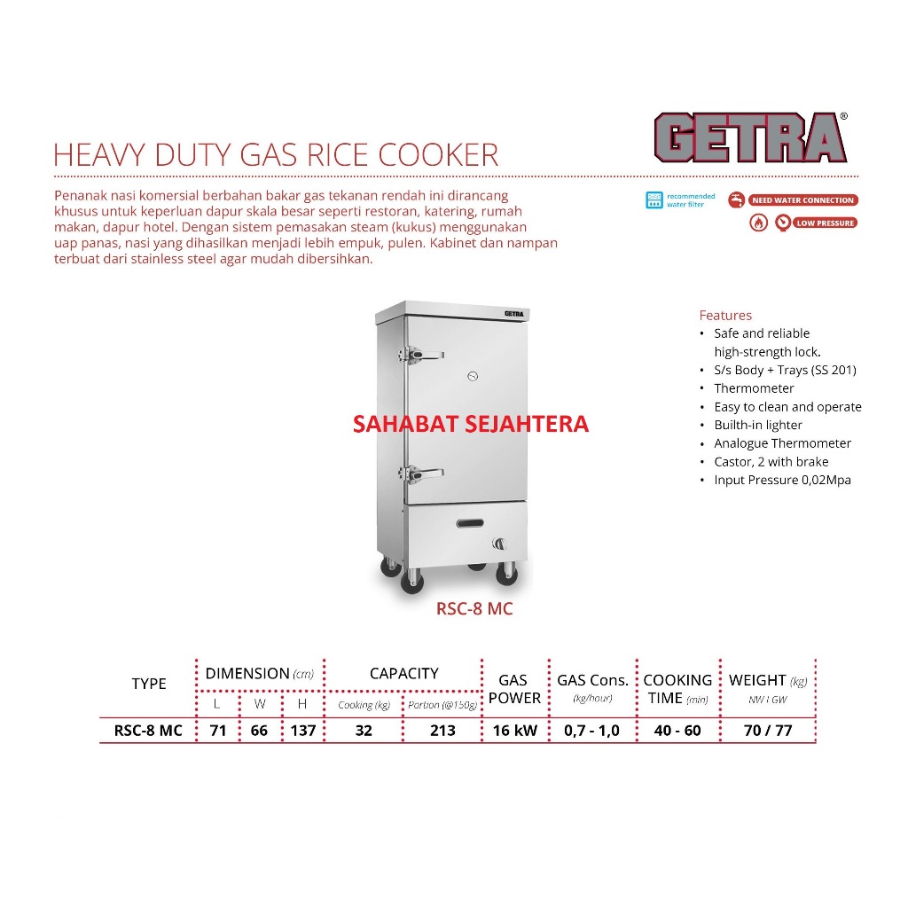 Jual GETRA Gas Rice Steamer RSC-8 MC - Kukusan Nasi Stainless Steel ...