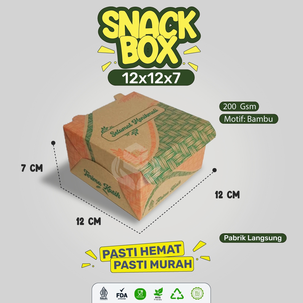 Jual Dus Snack 12x12 / Snack Box 12x12 Kraft 200 Gsm / Dus Kue Motif ...