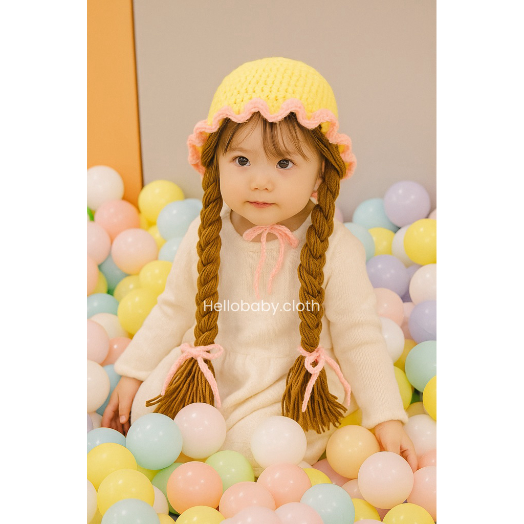 Jual Topi Rajut Bayi Rambut palsu/Topi Bayi Perempuan WARNA KUNING PINK ...