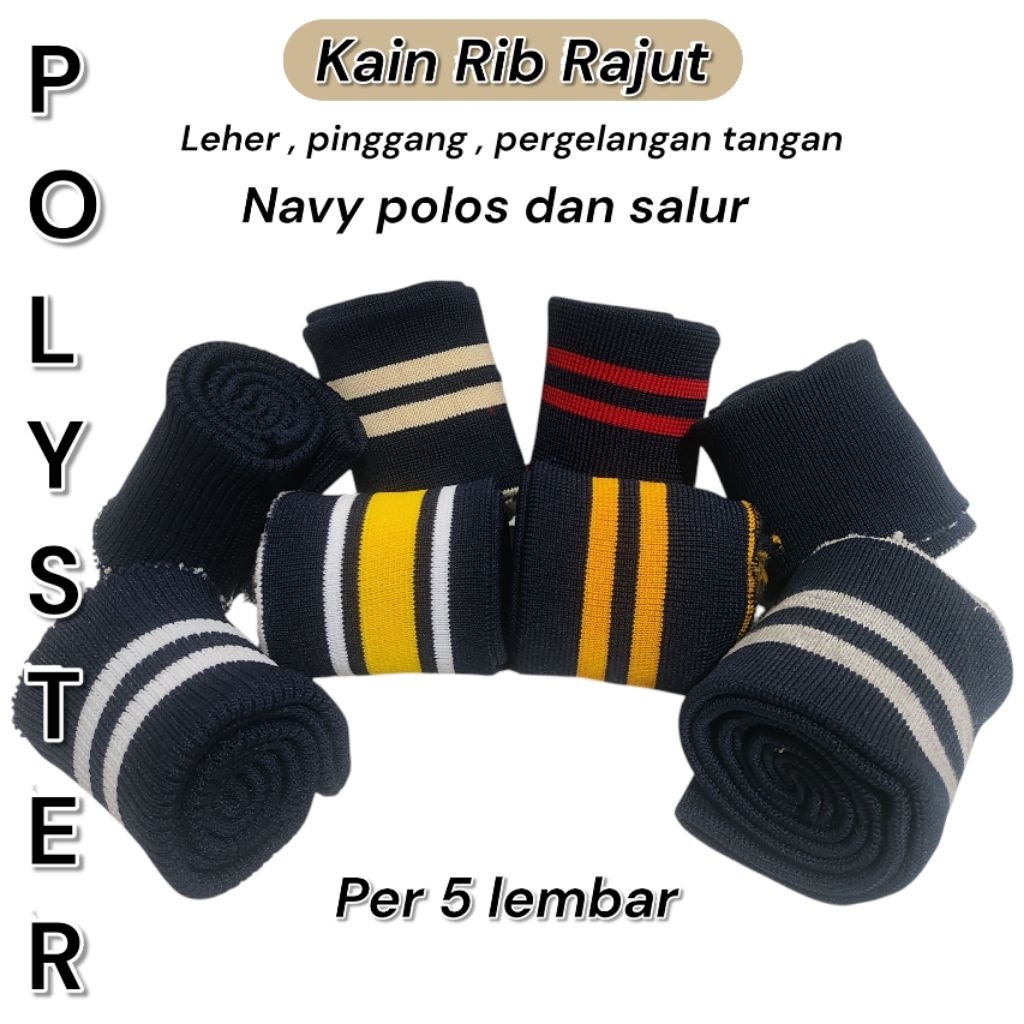 Jual Kain Rib/bur rajut 1x1 dan babat 2x2 Polyester warna navy polos ...