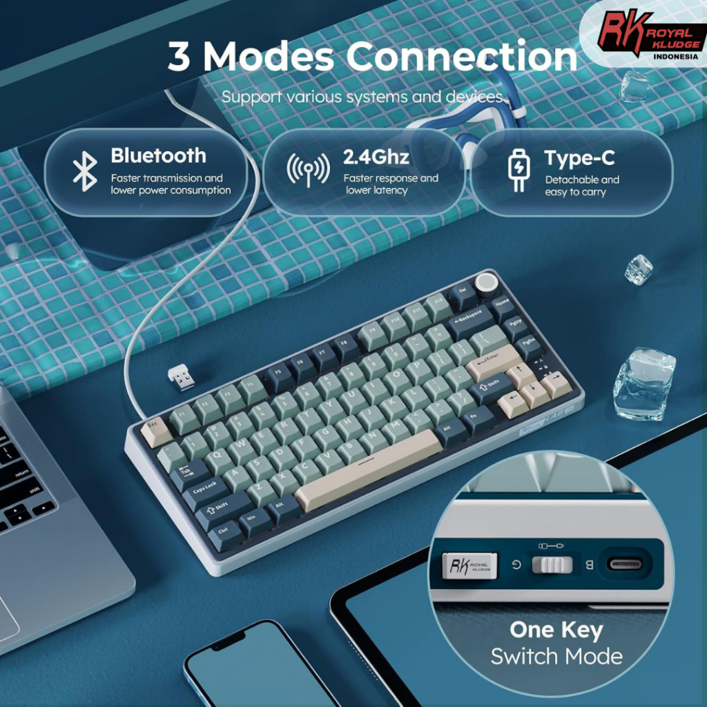 Jual Royal Kludge RK R75 Pro Wireless QMK/VIA 3-Mode Pluggable Knob 75% ...