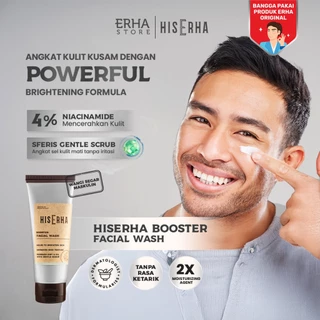 HIS ERHA Brightening Booster Facial Wash 100G - Sabun Cuci Muka Pria untuk Mencerahkan wajah, Angkat Kulit Kusam, Lembap, Tanpa Rasa Ketarik, Tanpa Iritasi, Wangi Segar Maskulin, Verified by Dermatologist, 4% Niacinamide & Sferis Gentle Scrub