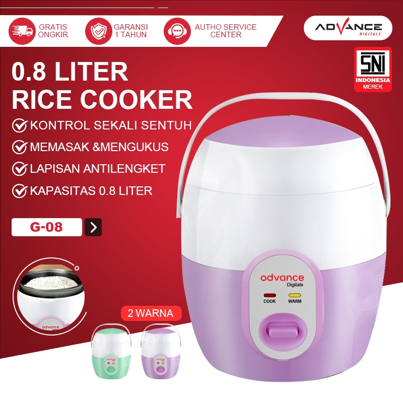 Advance G-08 Rice Cooker Elektrik Mini 0.8L Low Watt Garansi Resmi 1 Tahun