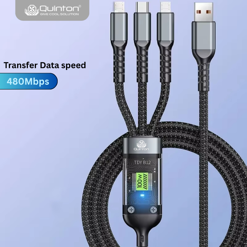 Jual Quinton Kabel data fast charging USB to 3 in 1 100Watt - handphone ...