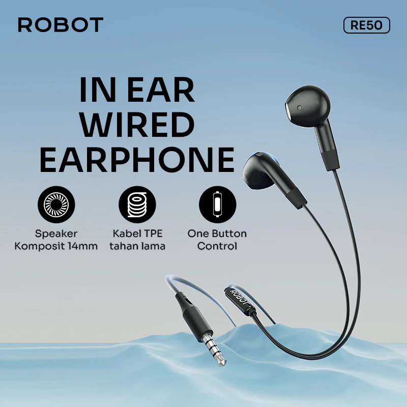 ROBOT Headset Kabel Earphone InEar Headset Musik Headset Kabel Telpon Android/iPhone Wired Headset RE50 Original