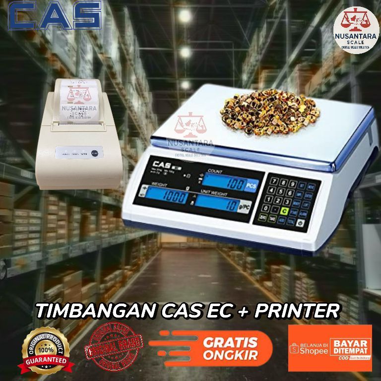 Jual timbangan counting scale + printer CAS EC II + printer cas DLP 50 ...