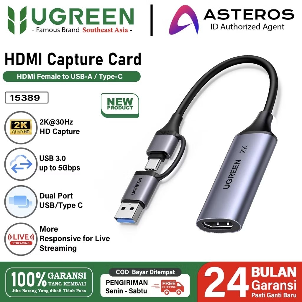 Jual UGREEN Video Capture Card HDMI to USB 3.0 / USB C 2K@30Hz for PC ...